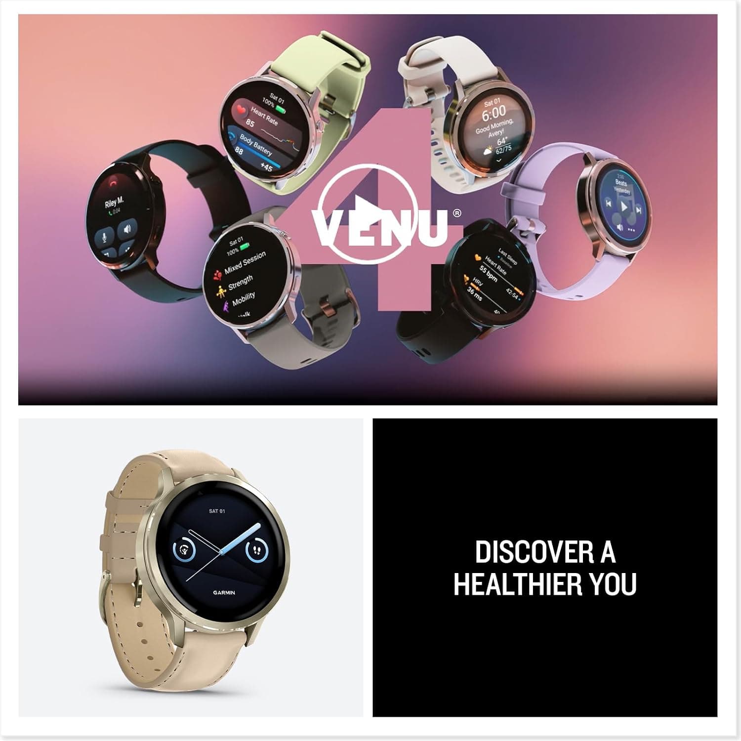 ساعت هوشمند Garmin بند چرمی طلایی 41 mm مدل Venu 4 ساعت هوشمند Garmin بند چرمی طلایی 41 mm مدل Venu 4