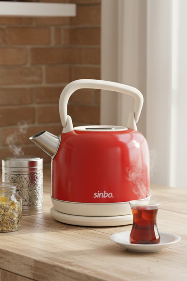کتری برقی Sinbo Retro قرمز استیل ضدزنگ مدل SK-8035، 2.2L، 1800W، خاموشی خودکار کتری برقی Sinbo Retro قرمز استیل ضدزنگ مدل SK-8035، 2.2L، 1800W، خاموشی خودکار