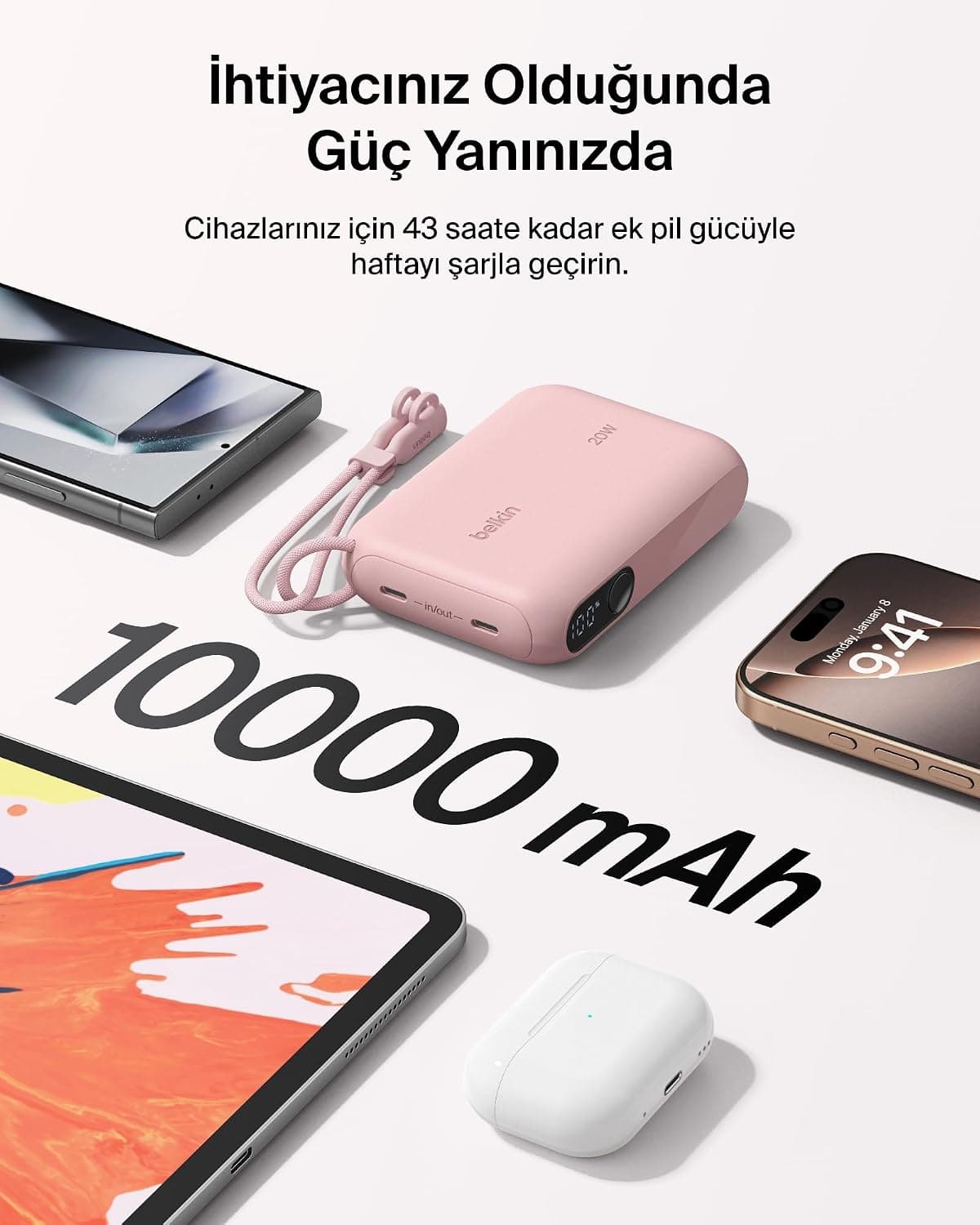 پاوربانک Belkin با نمایشگر دیجیتال باتری صورتی مدل BoostCharge 10000 mAh پاوربانک Belkin با نمایشگر دیجیتال باتری صورتی مدل BoostCharge 10000 mAh