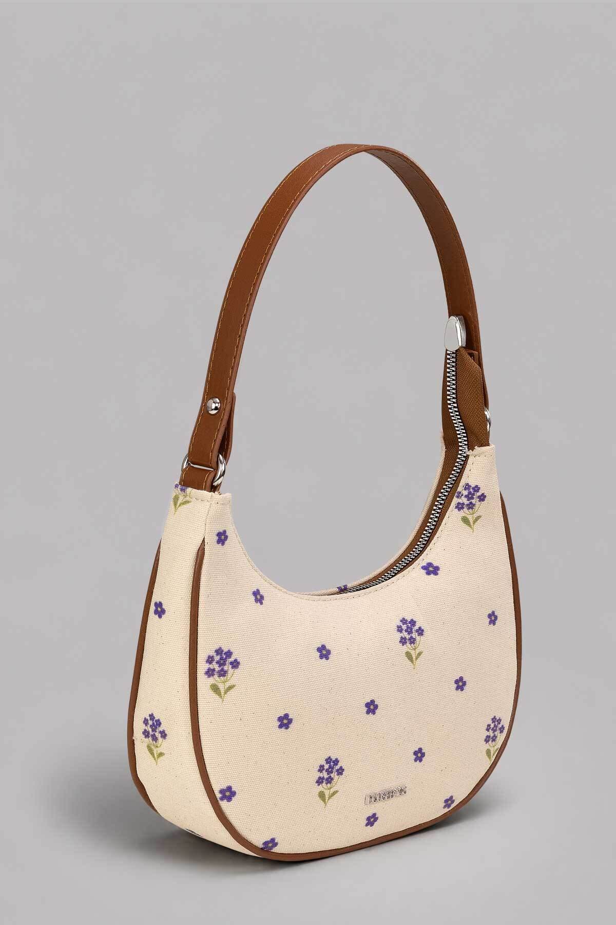 کیف دوشی زنانه Housebags هوبو نیمماه کانواس گلدار آبی مدل Blue Bloom کیف دوشی زنانه Housebags هوبو نیمماه کانواس گلدار آبی مدل Blue Bloom