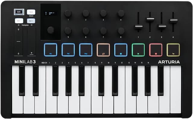 کنترلر MIDI Arturia مدل MiniLab 3 ۲۵ کلید ۸ پد چندرنگ مشکی کنترلر MIDI Arturia مدل MiniLab 3 ۲۵ کلید ۸ پد چندرنگ مشکی