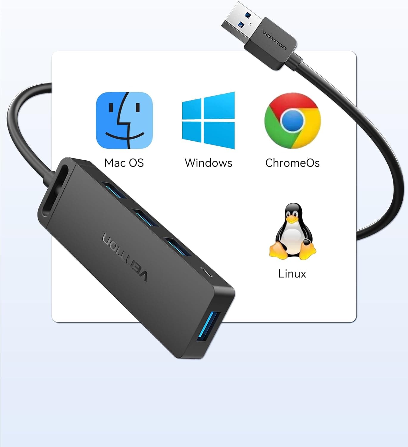 هاب USB 3.0 فوق نازک VENTION پشتیبانی شارژ ۴ پورت ۱ متری هاب USB 3.0 فوق نازک VENTION پشتیبانی شارژ ۴ پورت ۱ متری