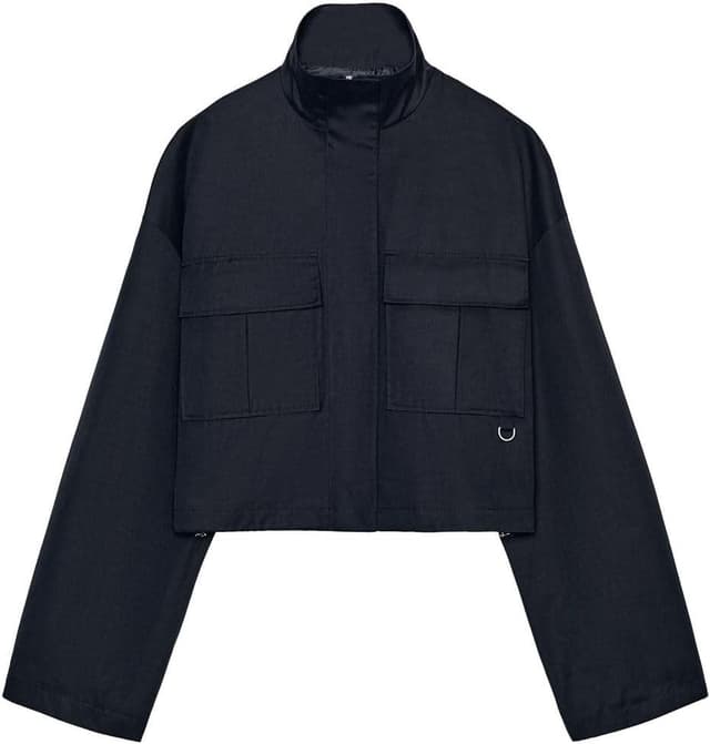 کت کوتاه زنانه ZARA یقه ایستاده سرمهای سایز L کت کوتاه زنانه ZARA یقه ایستاده سرمهای سایز L