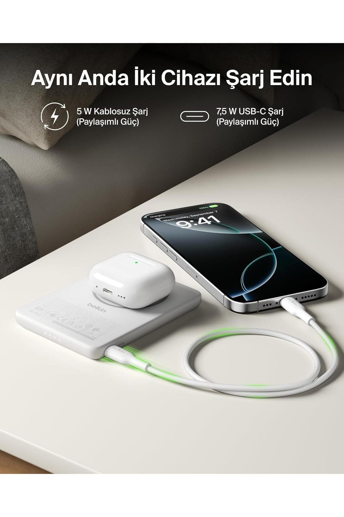 پاوربانک بیسیم باریک Belkin BoostCharge با ظرفیت 5.000 mAh سازگار با MagSafe سفید 15W مدل BPD010HQWH پاوربانک بیسیم باریک Belkin BoostCharge با ظرفیت 5.000 mAh سازگار با MagSafe سفید 15W مدل BPD010HQWH