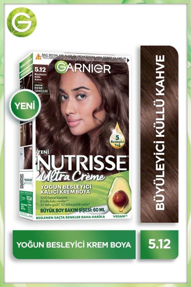 رنگ مو کرمی زنانه Garnier Nutrisse ماندگار مغذی 5.12 قهوهای خاکستری رنگ مو کرمی زنانه Garnier Nutrisse ماندگار مغذی 5.12 قهوهای خاکستری