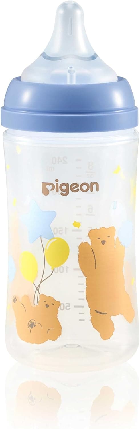 شیشه شیر Pigeon Softouch Wide Neck Peristaltic PLUS طرحدار سرشیر متوسط بدون BPA 240ml شیشه شیر Pigeon Softouch Wide Neck Peristaltic PLUS طرحدار سرشیر متوسط بدون BPA 240ml