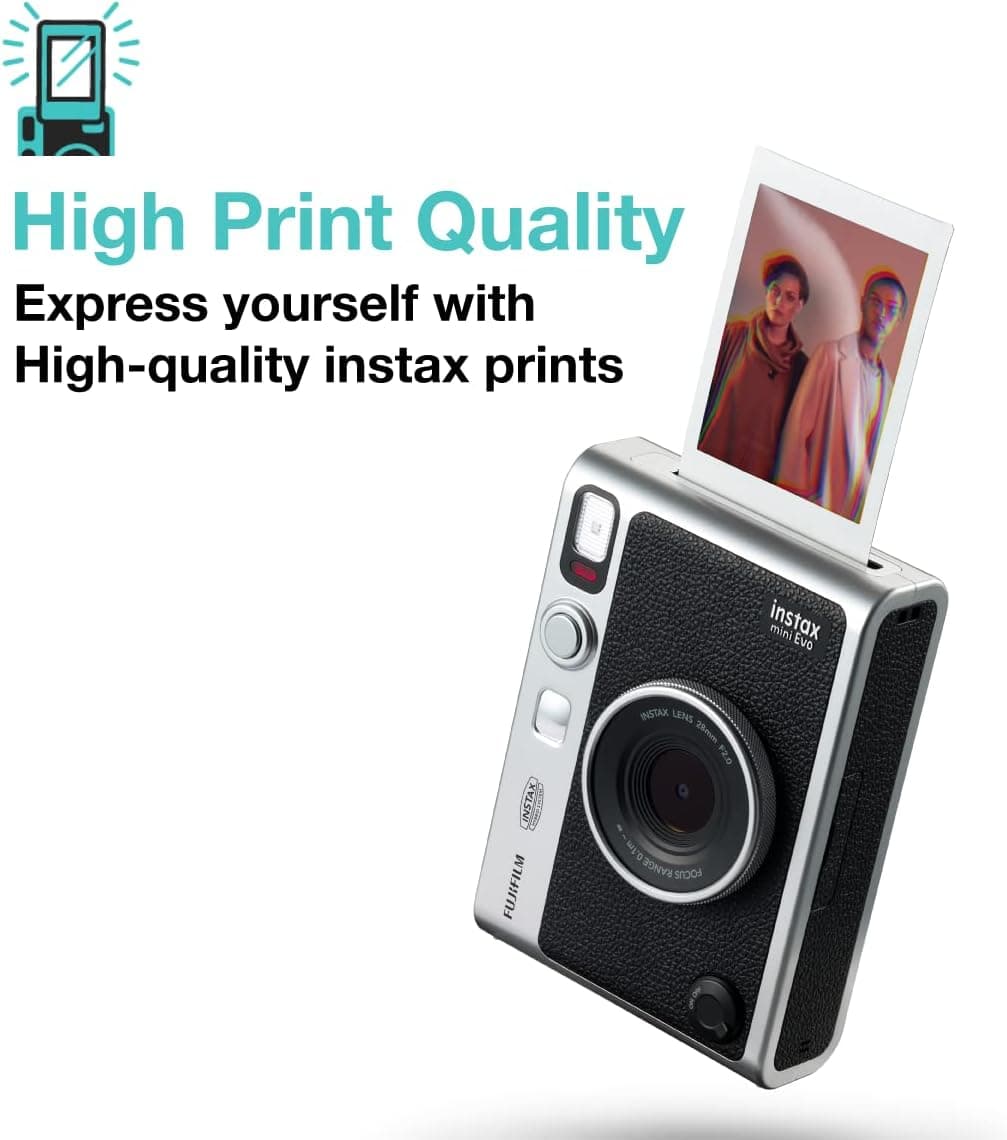 دوربین هیبریدی Fujifilm Instax Mini Evo مشکی با 20 شات فیلم خاکستری سنگی و 100 حالت مختلف دوربین هیبریدی Fujifilm Instax Mini Evo مشکی با 20 شات فیلم خاکستری سنگی و 100 حالت مختلف