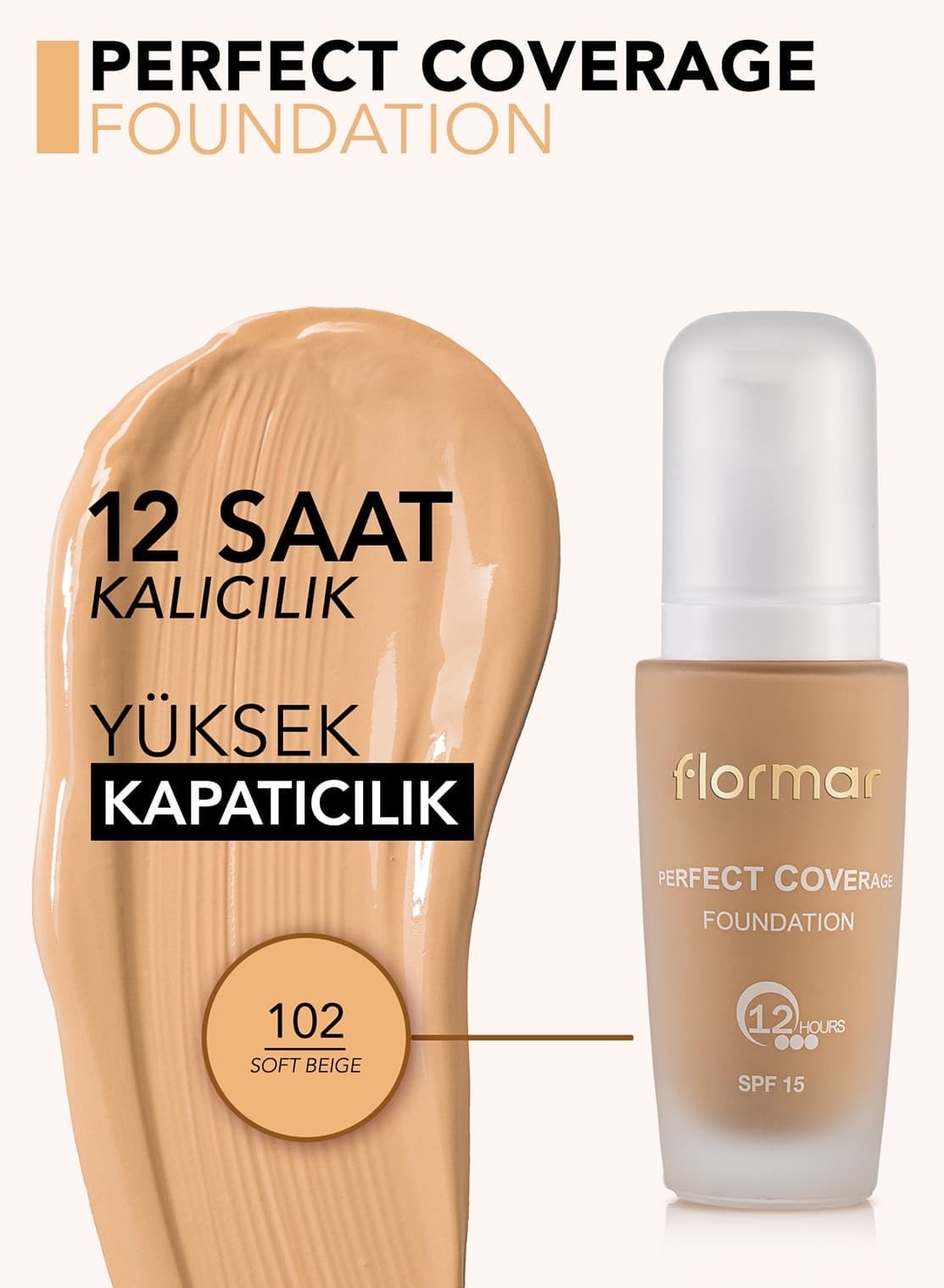 فاندیشن Flormar پوشش قوی پایه آبی زیرتون خنثی Perfect Coverage شماره 102 فاندیشن Flormar پوشش قوی پایه آبی زیرتون خنثی Perfect Coverage شماره 102
