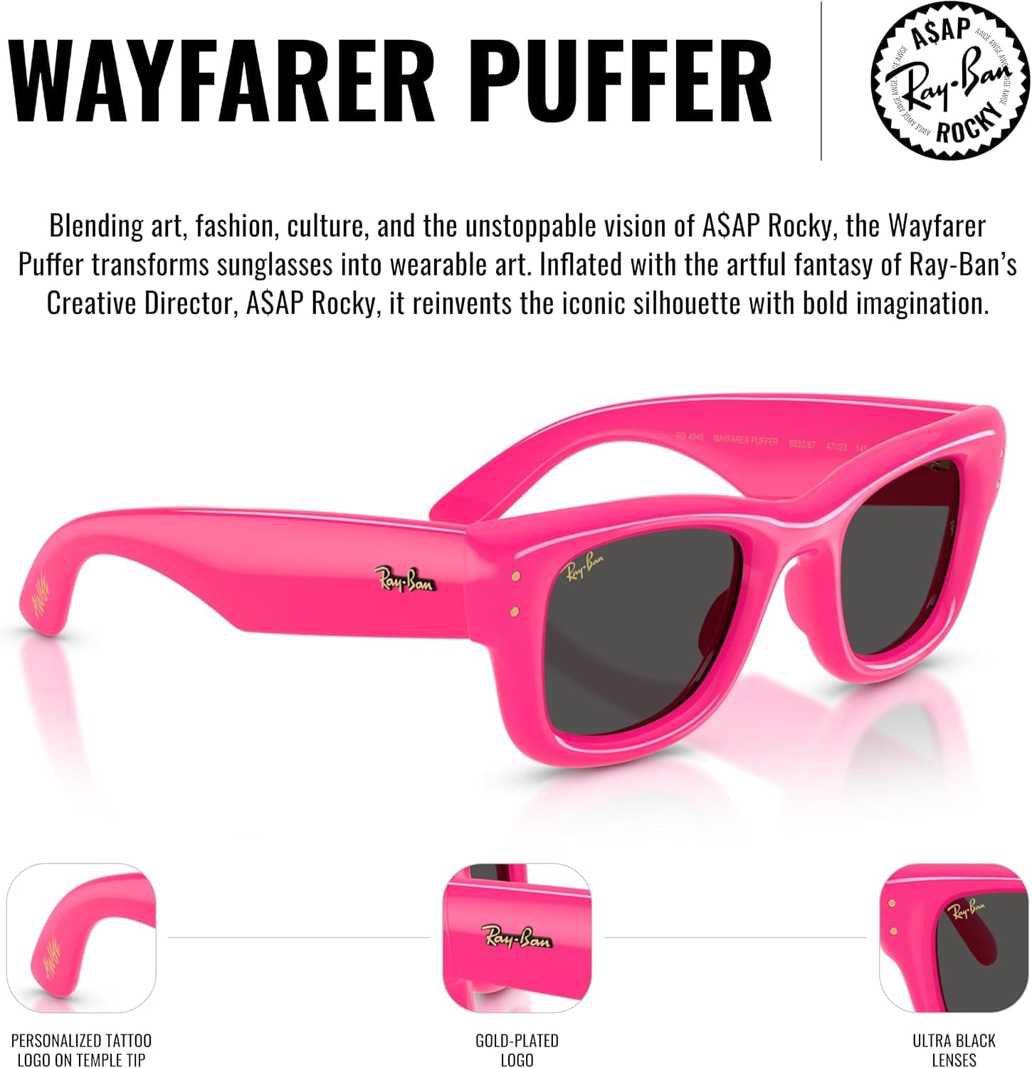 عینک آفتابی مربعی Ray-Ban کالکشن Wayfarer Puffer Blacked Out A$AP Rocky مدل Rb4940 عینک آفتابی مربعی Ray-Ban کالکشن Wayfarer Puffer Blacked Out A$AP Rocky مدل Rb4940