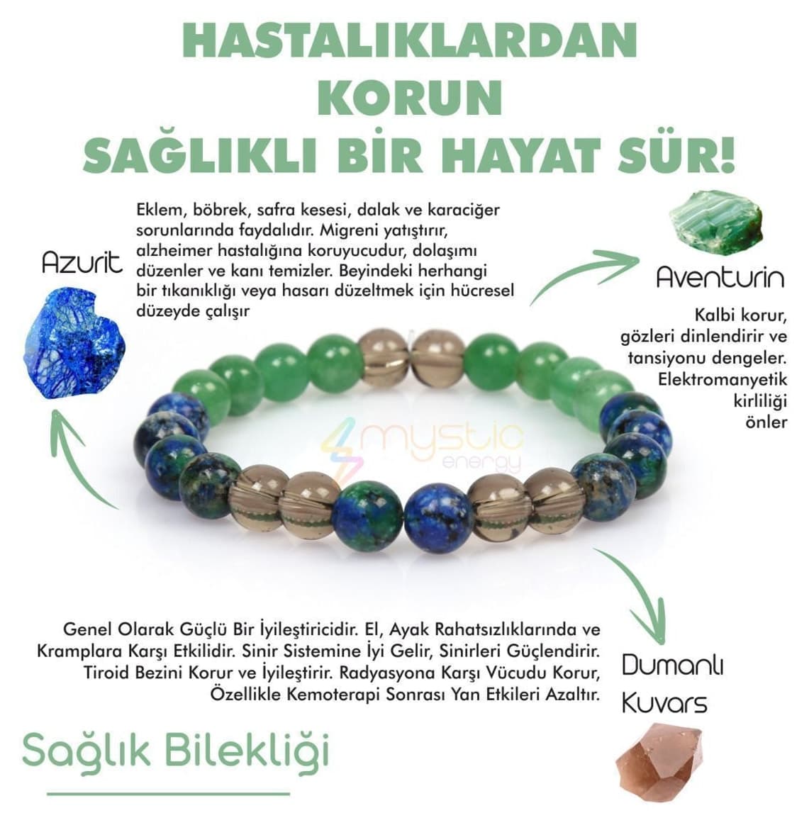 دستبند زنانه Mystic Energy شفابخش سنگ طبیعی %100 آزوریت، آونتورین، کوارتز دودی دستبند زنانه Mystic Energy شفابخش سنگ طبیعی %100 آزوریت، آونتورین، کوارتز دودی