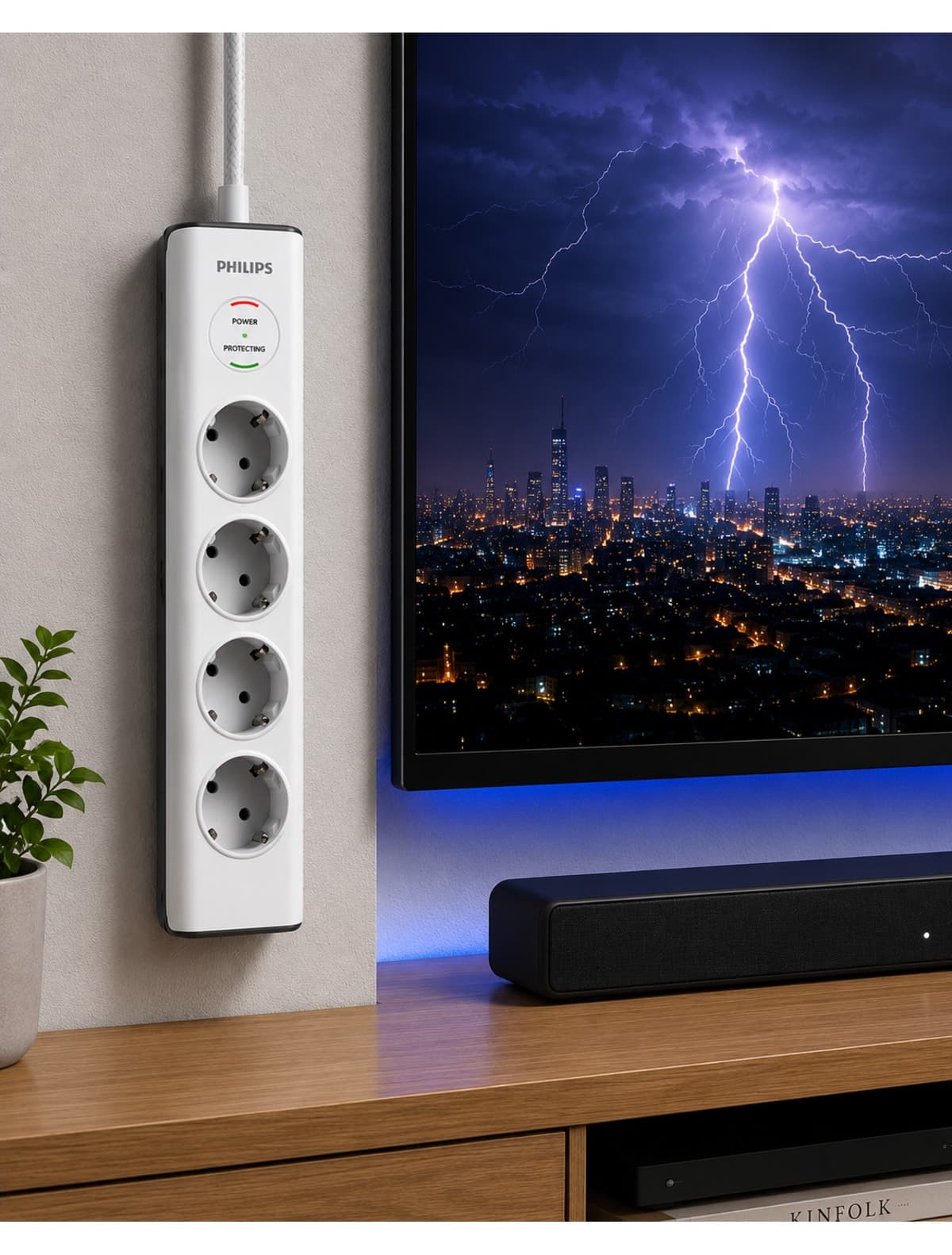 پریز برق محافظدار Philips 4 خانه 600J 2m مدل SPN7040WA/62 پریز برق محافظدار Philips 4 خانه 600J 2m مدل SPN7040WA/62