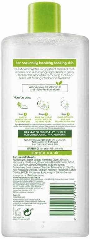 آب میسلار پاککننده Simple Kind to Skin 400 ml آب میسلار پاککننده Simple Kind to Skin 400 ml
