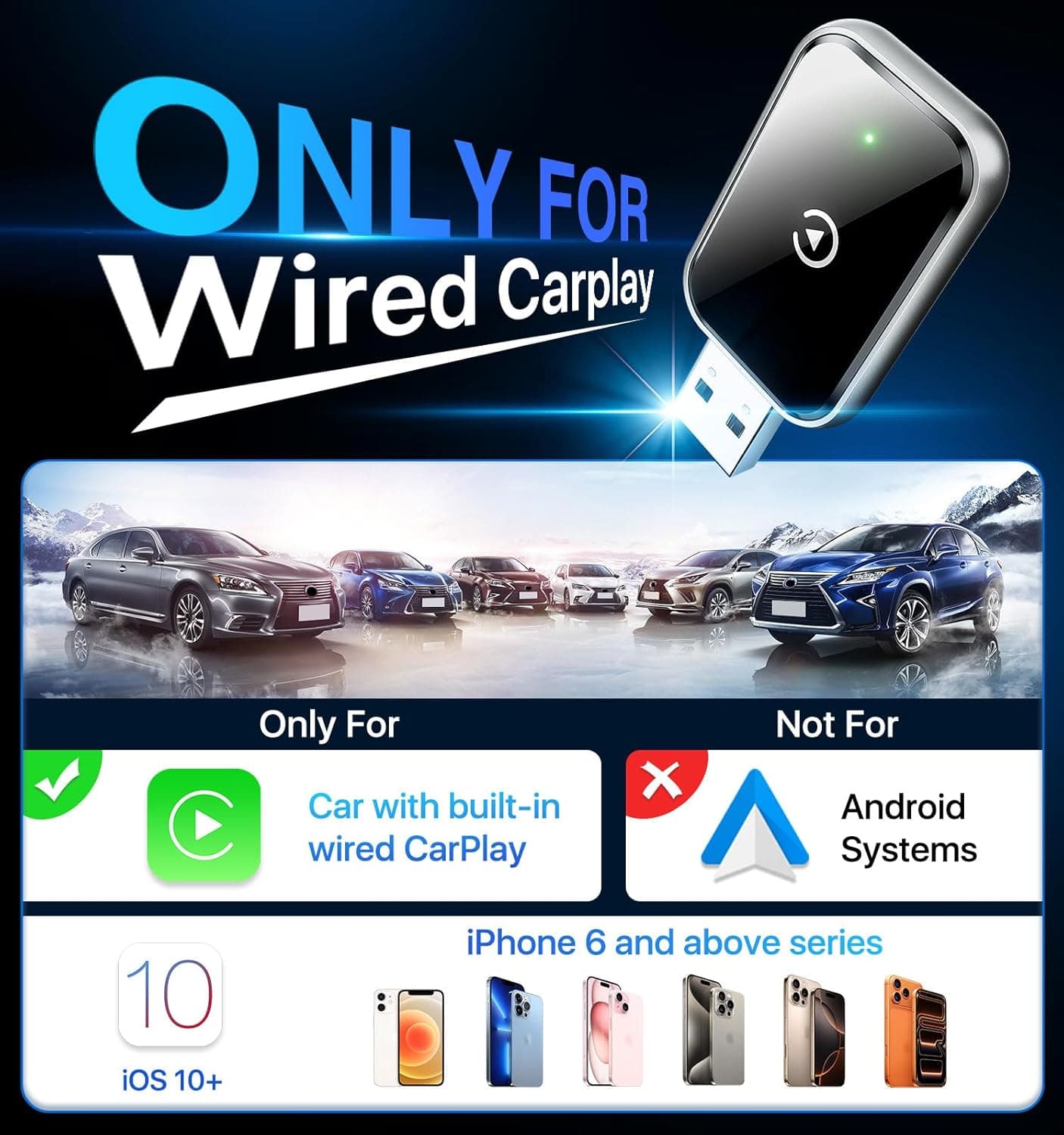 مبدل بیسیم CarPlay خودرو AIZEO سازگار با iPhone iOS 10+ و خودروهای دارای CarPlay سیمی، مشکی مبدل بیسیم CarPlay خودرو AIZEO سازگار با iPhone iOS 10+ و خودروهای دارای CarPlay سیمی، مشکی