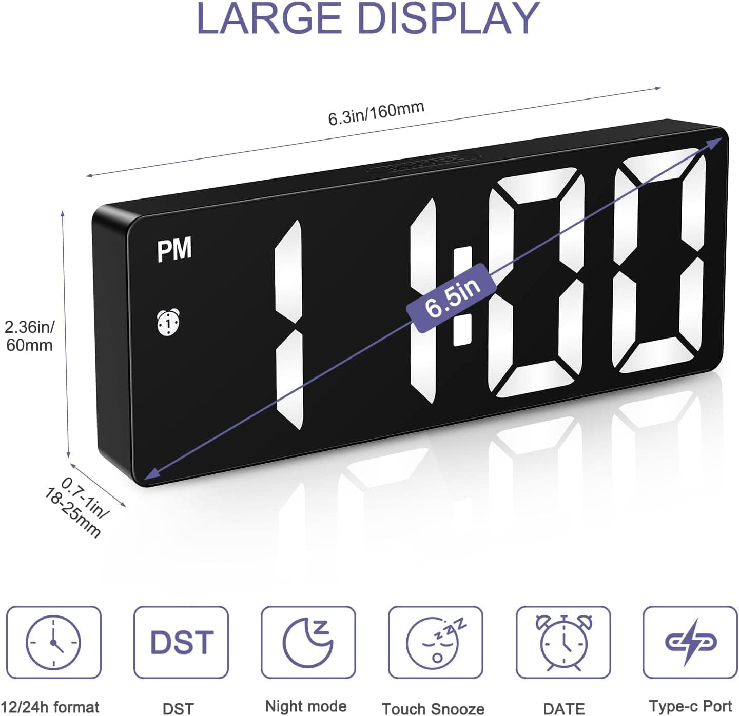 ساعت زنگدار دیجیتال OQIMAX LED قابلحمل با نمایشگر بزرگ، ۴ سطح روشنایی، تاریخ و قابلیت تعویق ساعت زنگدار دیجیتال OQIMAX LED قابلحمل با نمایشگر بزرگ، ۴ سطح روشنایی، تاریخ و قابلیت تعویق