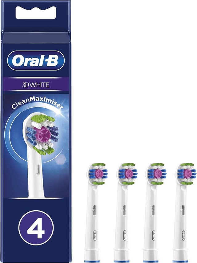 سری یدک مسواک برقی Oral-B 3D White سفید با فناوری CleanMaximiser و برسهای زاویهدار، بسته 4 عددی سری یدک مسواک برقی Oral-B 3D White سفید با فناوری CleanMaximiser و برسهای زاویهدار، بسته 4 عددی