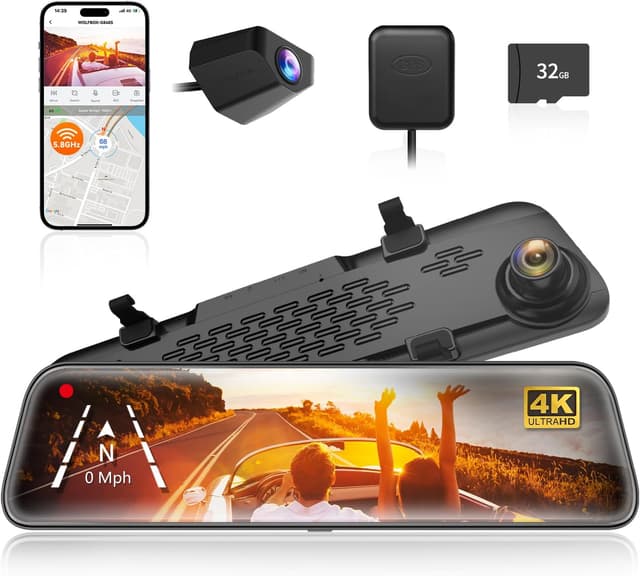 دوربین آینهای WOLFBOX مدل G840S 4K دوکاناله جلو و عقب دوربین آینهای WOLFBOX مدل G840S 4K دوکاناله جلو و عقب