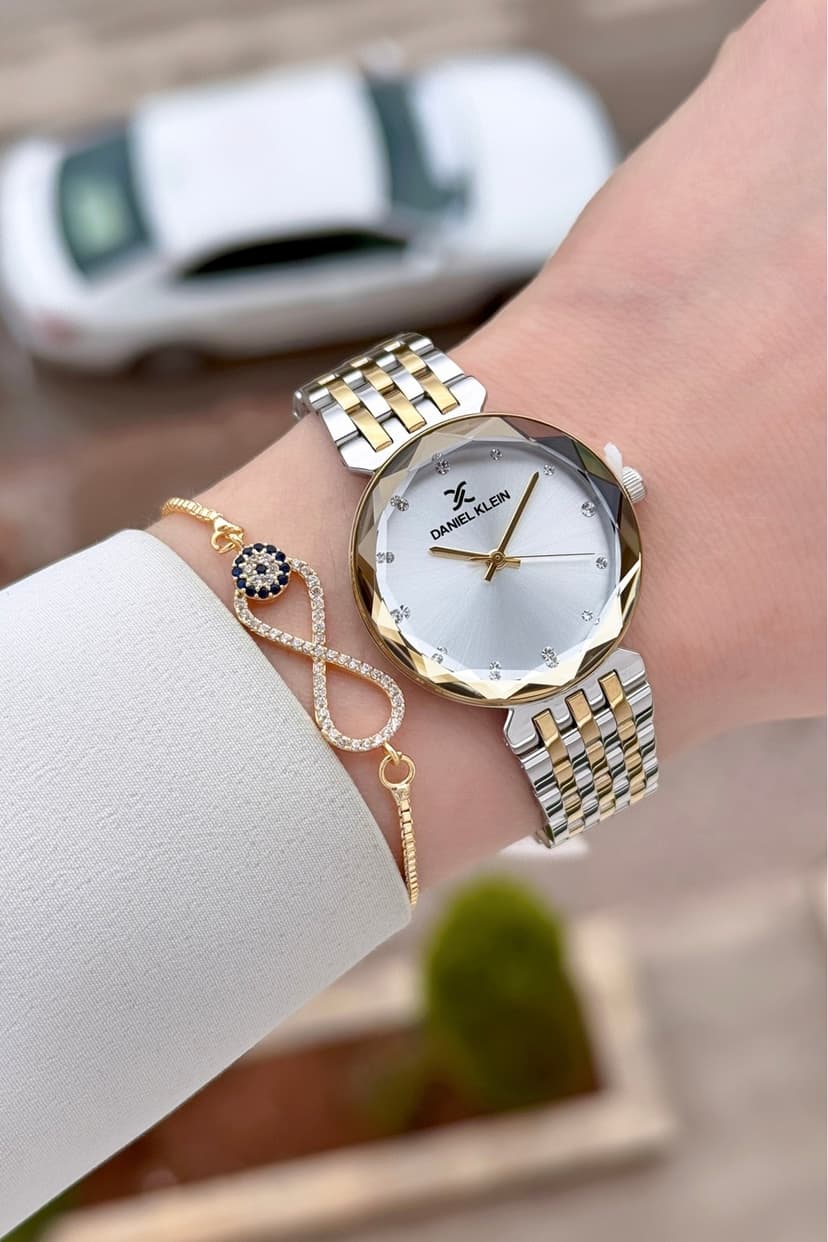 ساعت مچی زنانه Daniel Klein بند قابل تنظیم طلایی خاکستری 30 mm همراه دستبند ساعت مچی زنانه Daniel Klein بند قابل تنظیم طلایی خاکستری 30 mm همراه دستبند