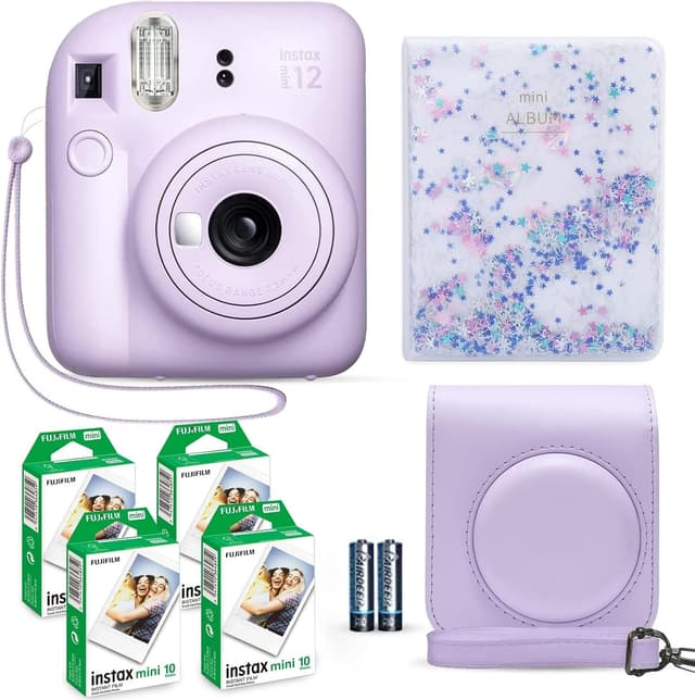 دوربین چاپ فوری Fujifilm مدل Instax Mini 12 بنفش یاسی با فیلم 40 برگی، کیف و آلبوم 64 جیبی دوربین چاپ فوری Fujifilm مدل Instax Mini 12 بنفش یاسی با فیلم 40 برگی، کیف و آلبوم 64 جیبی