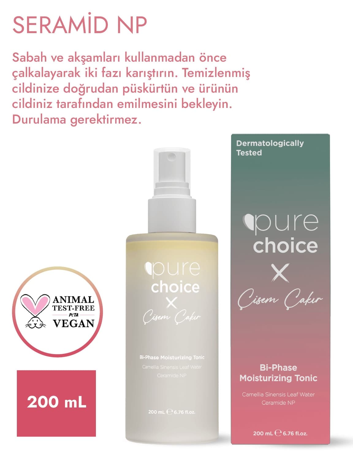 تونر اسپری دوفازی نمرسان Pure Choice X Çisem Çakır 200 ml تونر اسپری دوفازی نمرسان Pure Choice X Çisem Çakır 200 ml