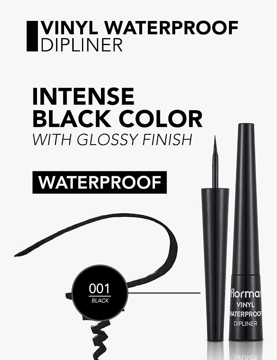 خط چشم مایع Flormar ضدآب براق مشکی مدل 001 خط چشم مایع Flormar ضدآب براق مشکی مدل 001