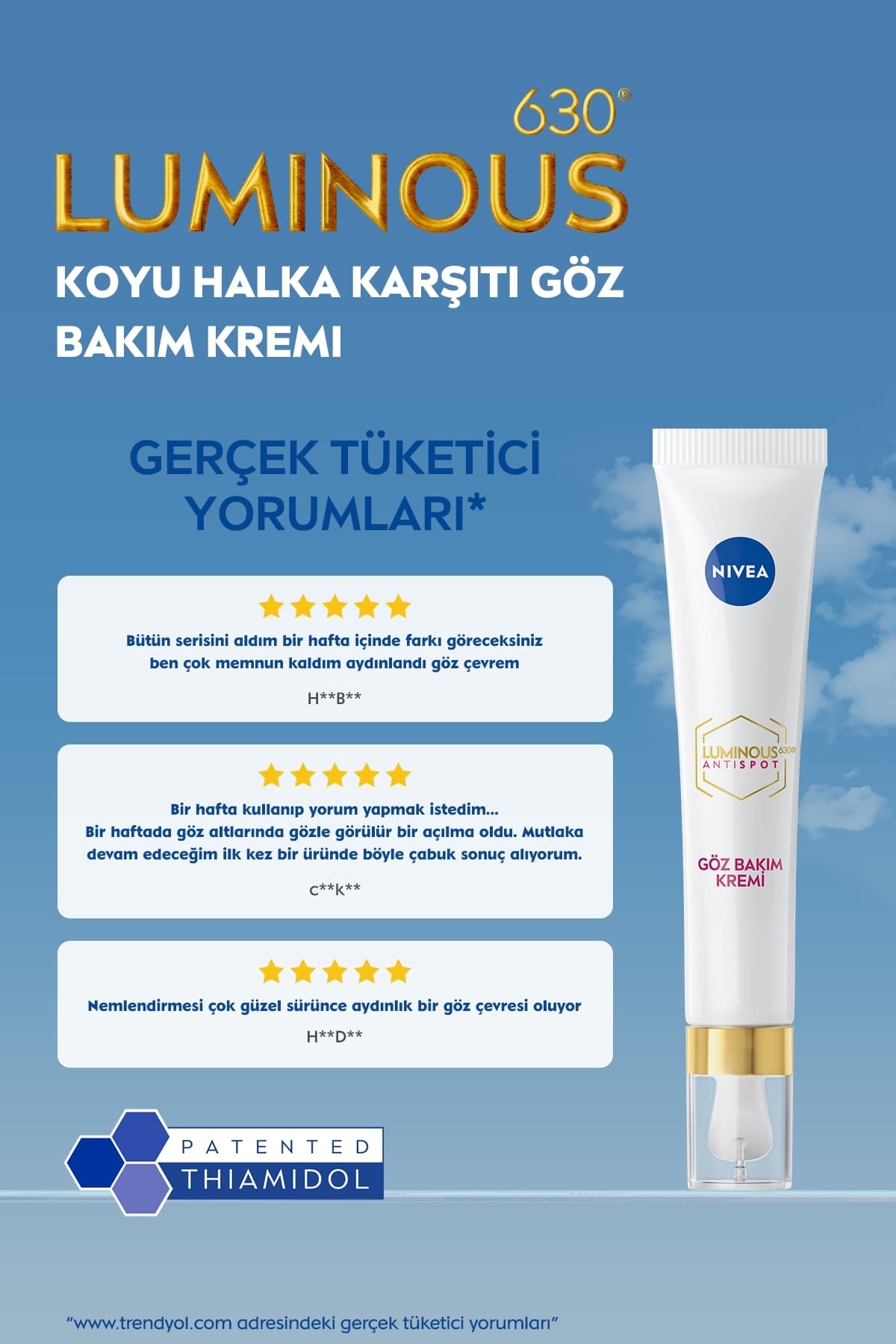 کرم دور چشم NIVEA Luminous630 ضد تیرگی و حلقه 15ml Thiamidol هیالورونیک اسید کرم دور چشم NIVEA Luminous630 ضد تیرگی و حلقه 15ml Thiamidol هیالورونیک اسید