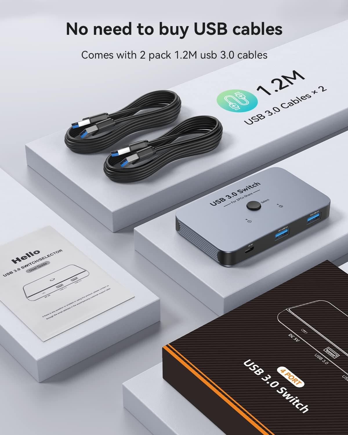 سوئیچ KVM USB 3.0 ABLEWE آلومینیومی برای اشتراک 2 کامپیوتر و 4 دستگاه USB سوئیچ KVM USB 3.0 ABLEWE آلومینیومی برای اشتراک 2 کامپیوتر و 4 دستگاه USB