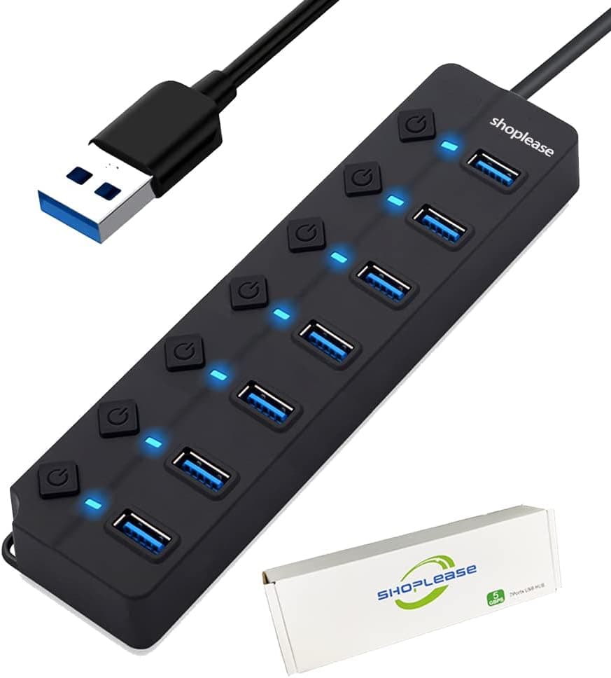 هاب USB 3.0 هفت پورت shoplease با کلید مستقل و چراغ، بدون آداپتور برق هاب USB 3.0 هفت پورت shoplease با کلید مستقل و چراغ، بدون آداپتور برق