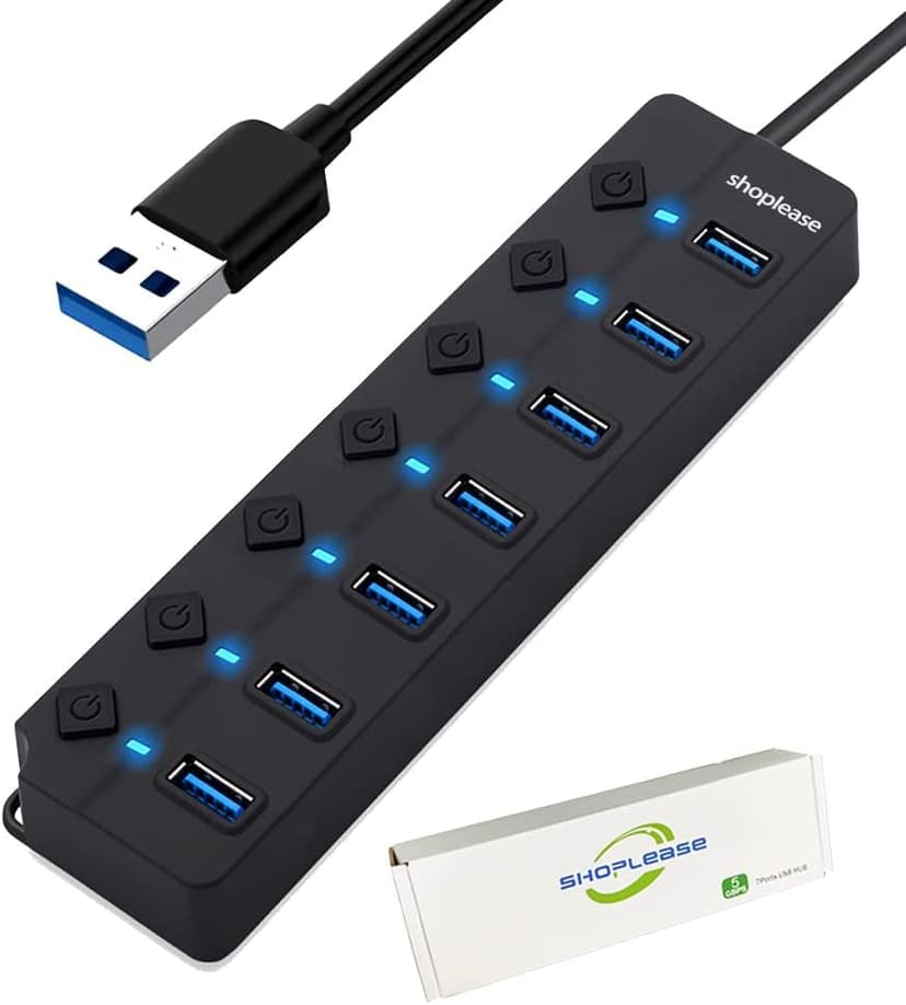 هاب USB 3.0 هفت پورت shoplease با کلید مستقل و چراغ، بدون آداپتور برق هاب USB 3.0 هفت پورت shoplease با کلید مستقل و چراغ، بدون آداپتور برق