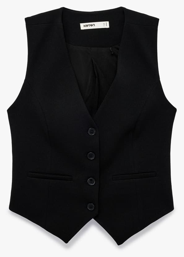 جلیقه زنانه Koton Slim Fit یقه V دکمهدار پارچه کرپ اسکوبا جلیقه زنانه Koton Slim Fit یقه V دکمهدار پارچه کرپ اسکوبا