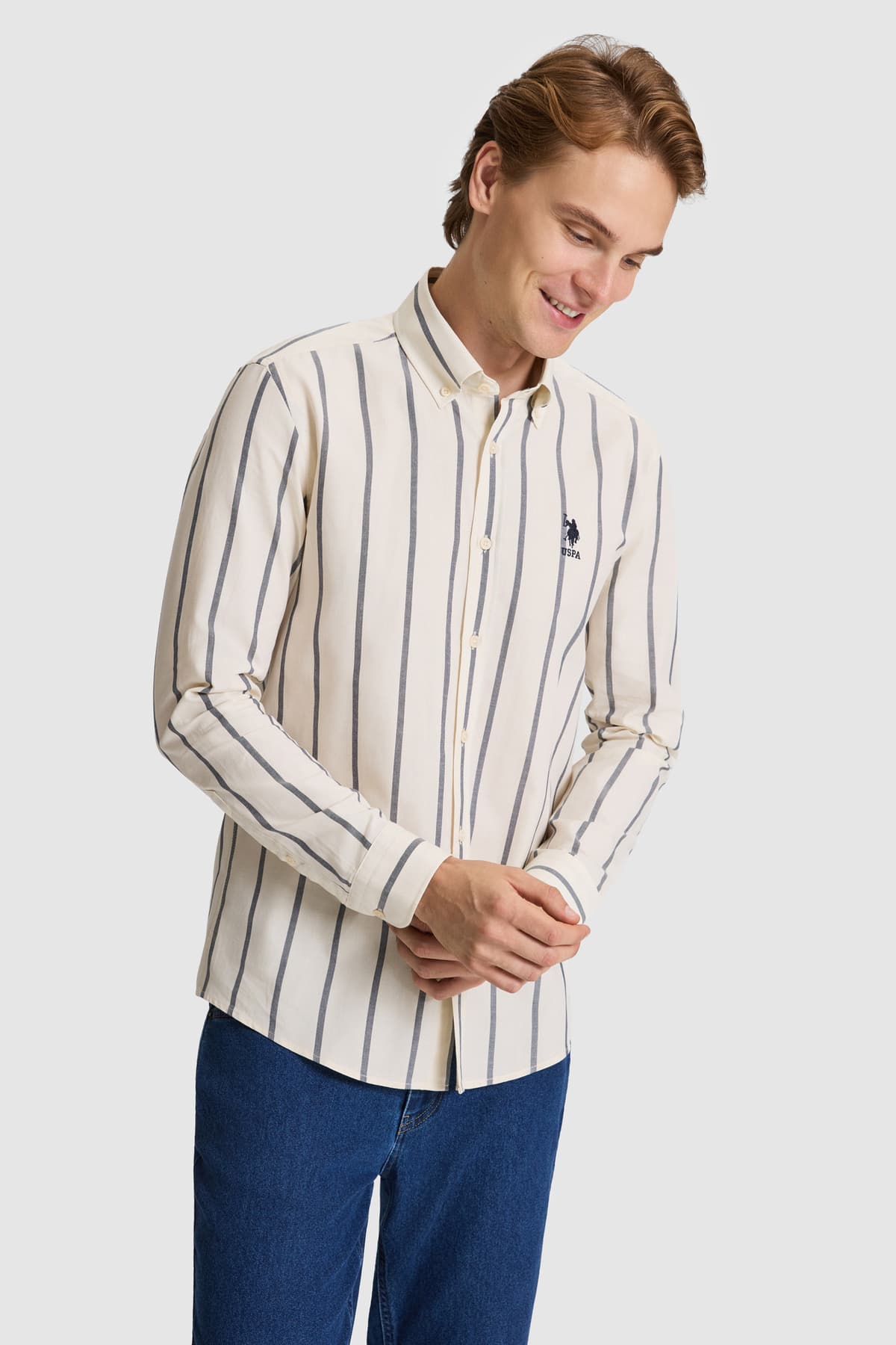 پیراهن مردانه U.S. Polo Assn. راهراه آستینبلند سرمهای روشن مدل 50322170-VR059 پیراهن مردانه U.S. Polo Assn. راهراه آستینبلند سرمهای روشن مدل 50322170-VR059