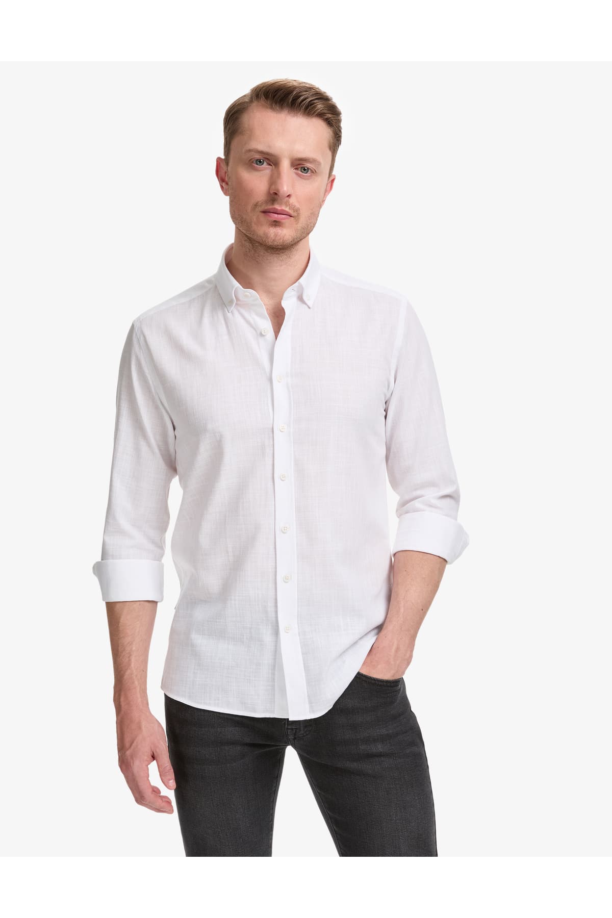 پیراهن سفید Pierre Cardin نخی 100% کتاننما فیت اسلیم آستینبلند مدل 50325355-VR013 پیراهن سفید Pierre Cardin نخی 100% کتاننما فیت اسلیم آستینبلند مدل 50325355-VR013