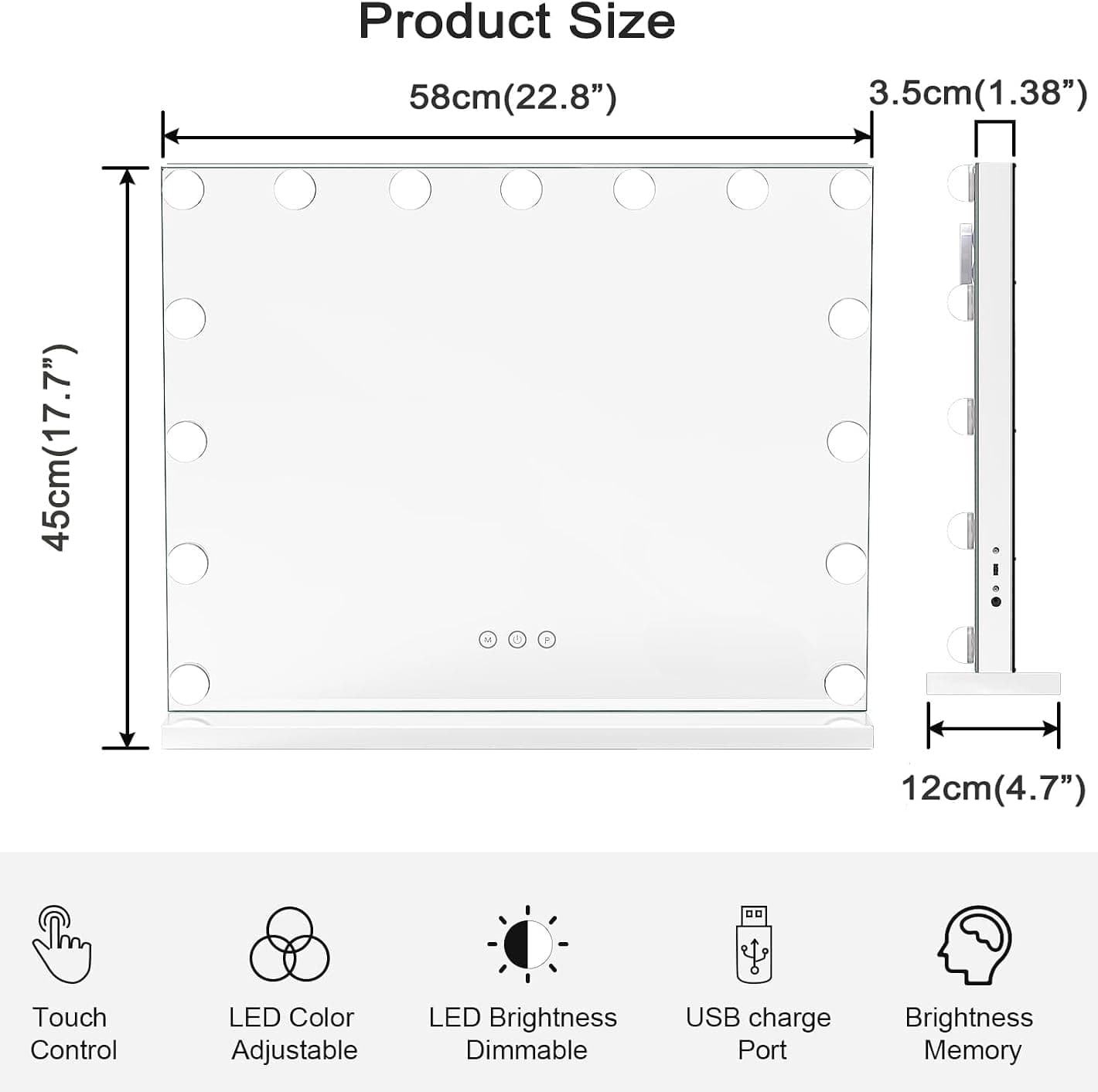 آینه آرایش Dripex با چراغ ۱۵ لامپ LED سفید 58×45cm مدل Hollywood آینه آرایش Dripex با چراغ ۱۵ لامپ LED سفید 58×45cm مدل Hollywood