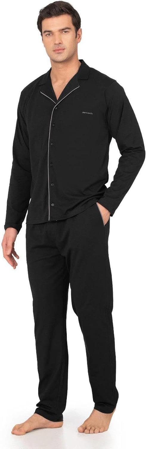 ست پیژامه مردانه Pierre Cardin نخی دکمهدار آستین بلند مشکی L ست پیژامه مردانه Pierre Cardin نخی دکمهدار آستین بلند مشکی L