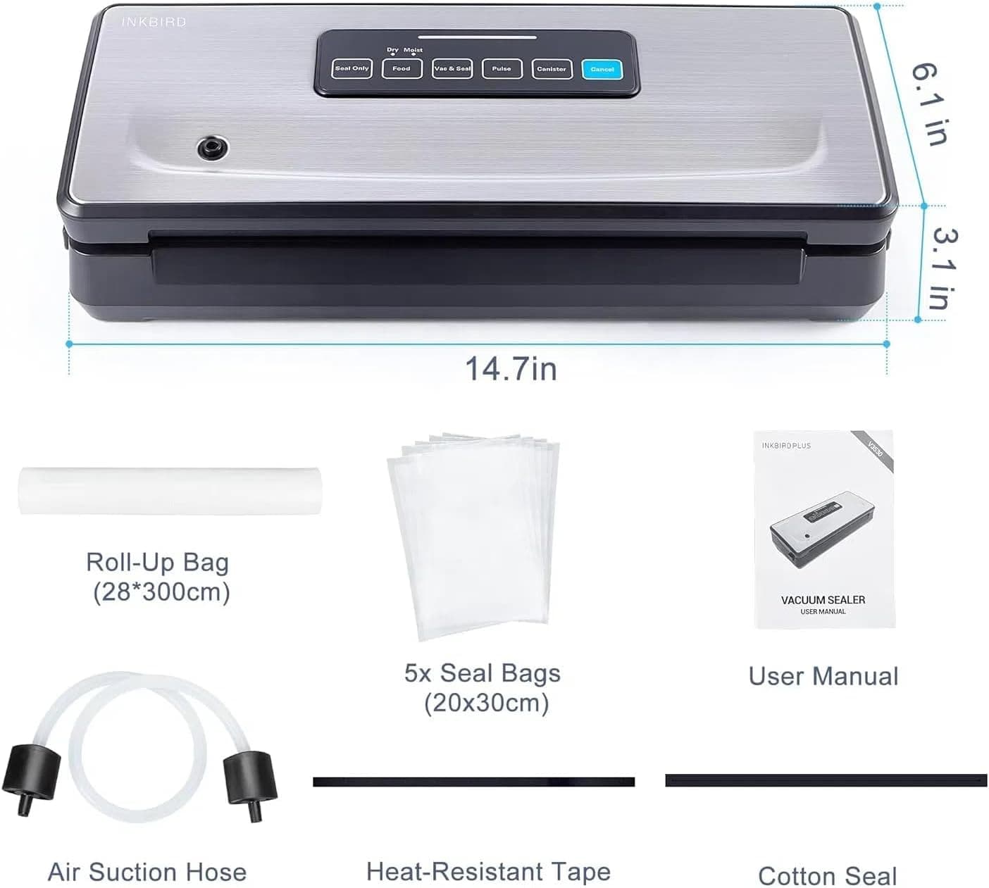 دستگاه وکیوم سیلر Inkbird مدل INK-VS02 با قدرت مکش 85kPa و برش دستگاه وکیوم سیلر Inkbird مدل INK-VS02 با قدرت مکش 85kPa و برش
