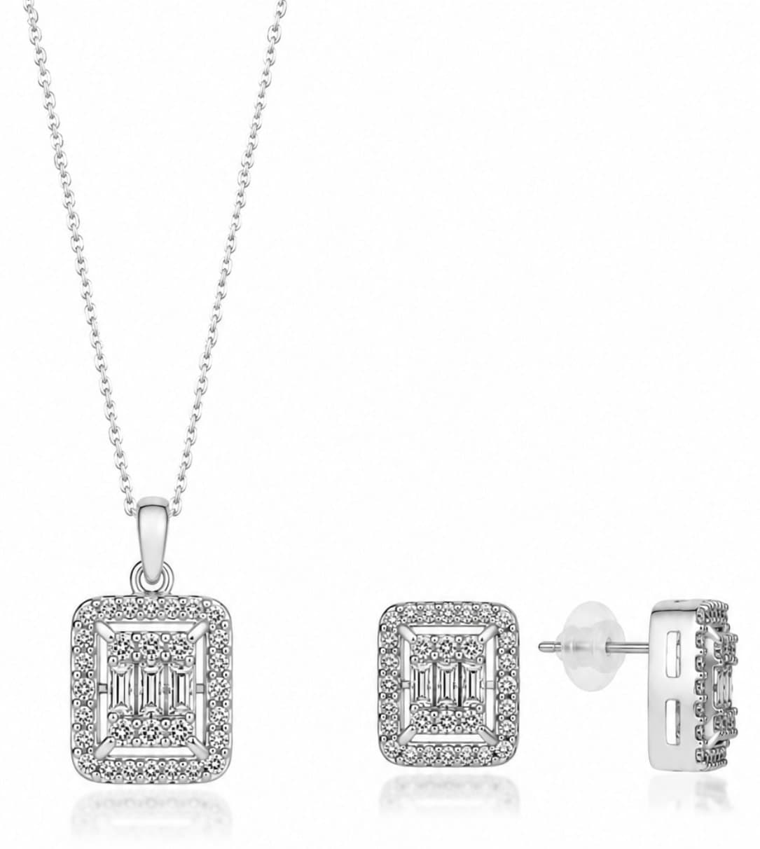 ست گردنبند و گوشواره زنانه Lucente Jewellery نقره 925 باگت ست گردنبند و گوشواره زنانه Lucente Jewellery نقره 925 باگت