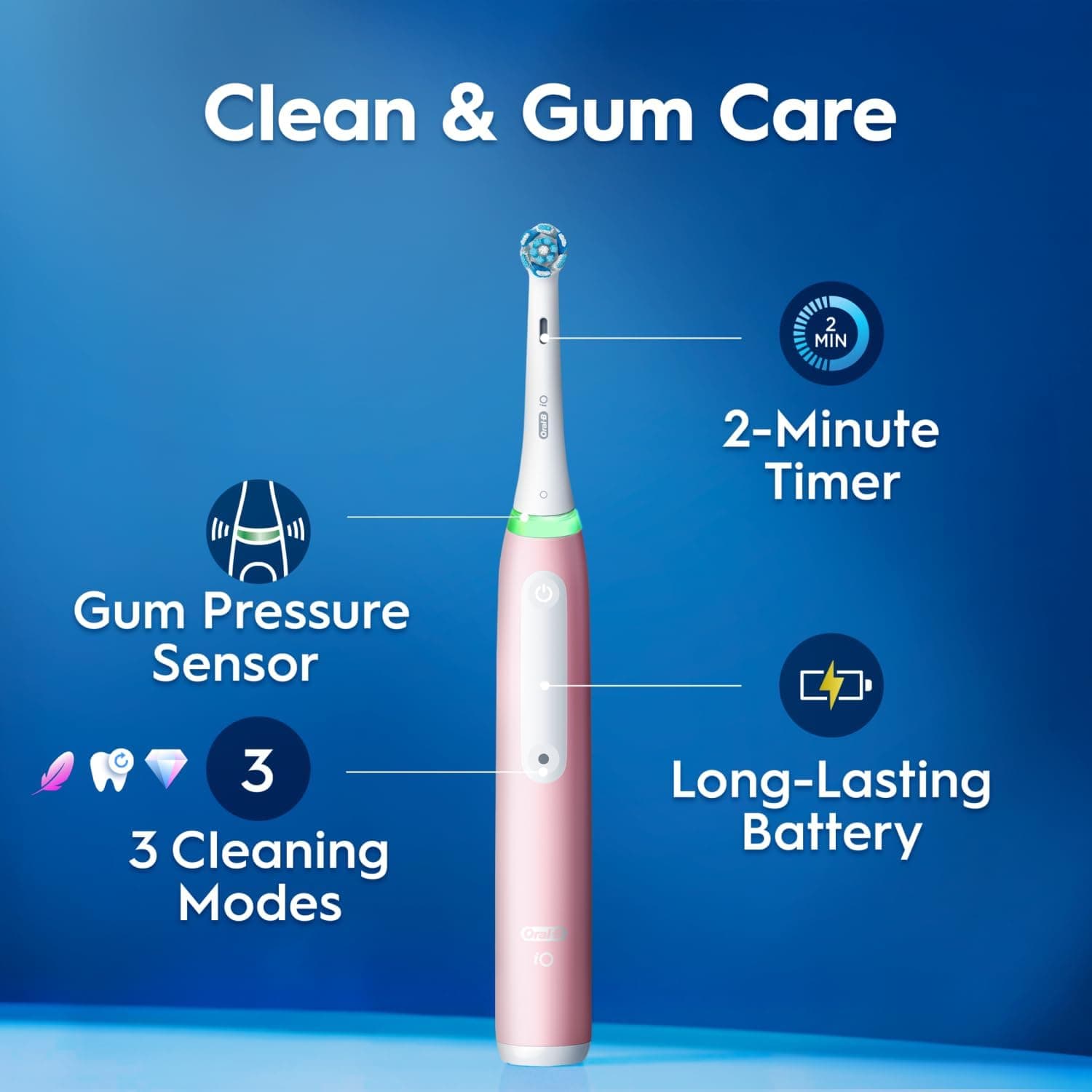 مسواک برقی Oral-B iO3 بزرگسالان با ۳ حالت و سفیدکنندگی دندان صورتی مسواک برقی Oral-B iO3 بزرگسالان با ۳ حالت و سفیدکنندگی دندان صورتی