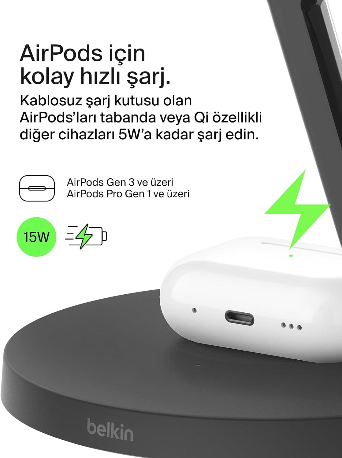 شارژر بیسیم ۳ در ۱ Belkin BoostCharge با Qi2 و MagSafe مشکی شارژر بیسیم ۳ در ۱ Belkin BoostCharge با Qi2 و MagSafe مشکی
