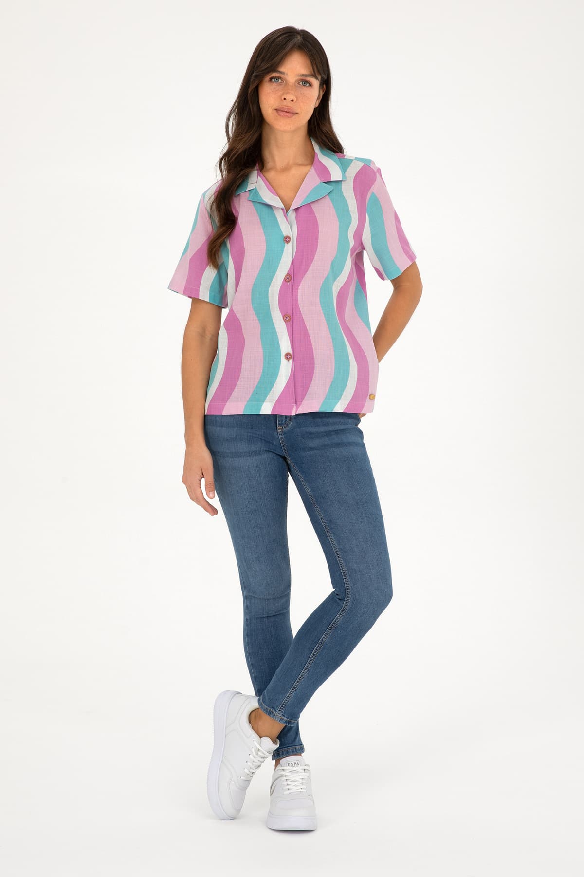 پیراهن زنانه U.S. Polo Assn. بنفش آستین کوتاه مدل 50288518-VR037 پیراهن زنانه U.S. Polo Assn. بنفش آستین کوتاه مدل 50288518-VR037