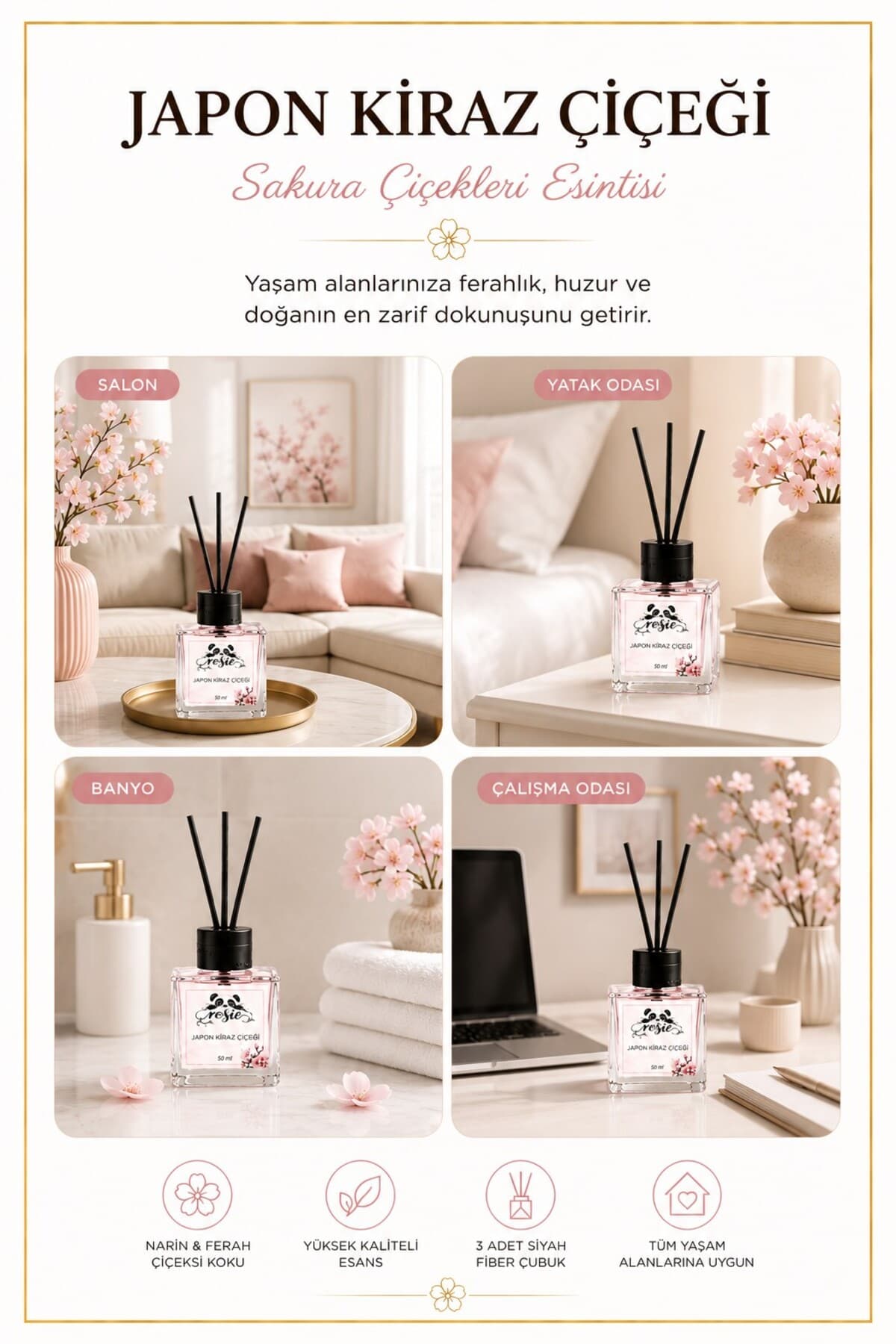 دیفیوزر عطر اتاق Rosie با رایحه شکوفه گیلاس ژاپنی و چوب رید دیفیوزر عطر اتاق Rosie با رایحه شکوفه گیلاس ژاپنی و چوب رید