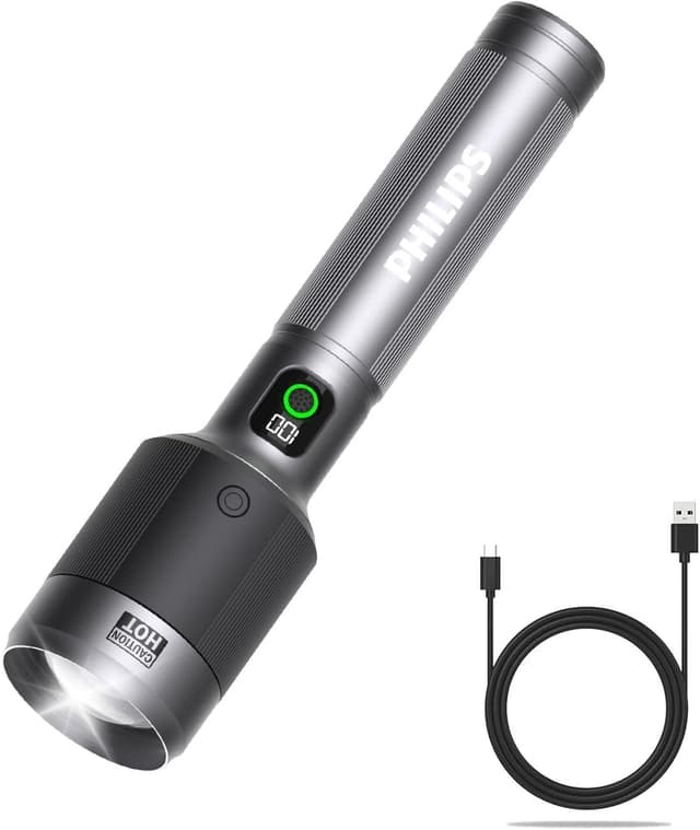 چراغ قوه شارژی PHILIPS LED 3000LM با زوم تلسکوپی و باتری 9000mAh چراغ قوه شارژی PHILIPS LED 3000LM با زوم تلسکوپی و باتری 9000mAh