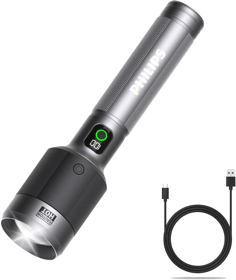 چراغ قوه شارژی PHILIPS LED 3000LM با زوم تلسکوپی و باتری 9000mAh چراغ قوه شارژی PHILIPS LED 3000LM با زوم تلسکوپی و باتری 9000mAh