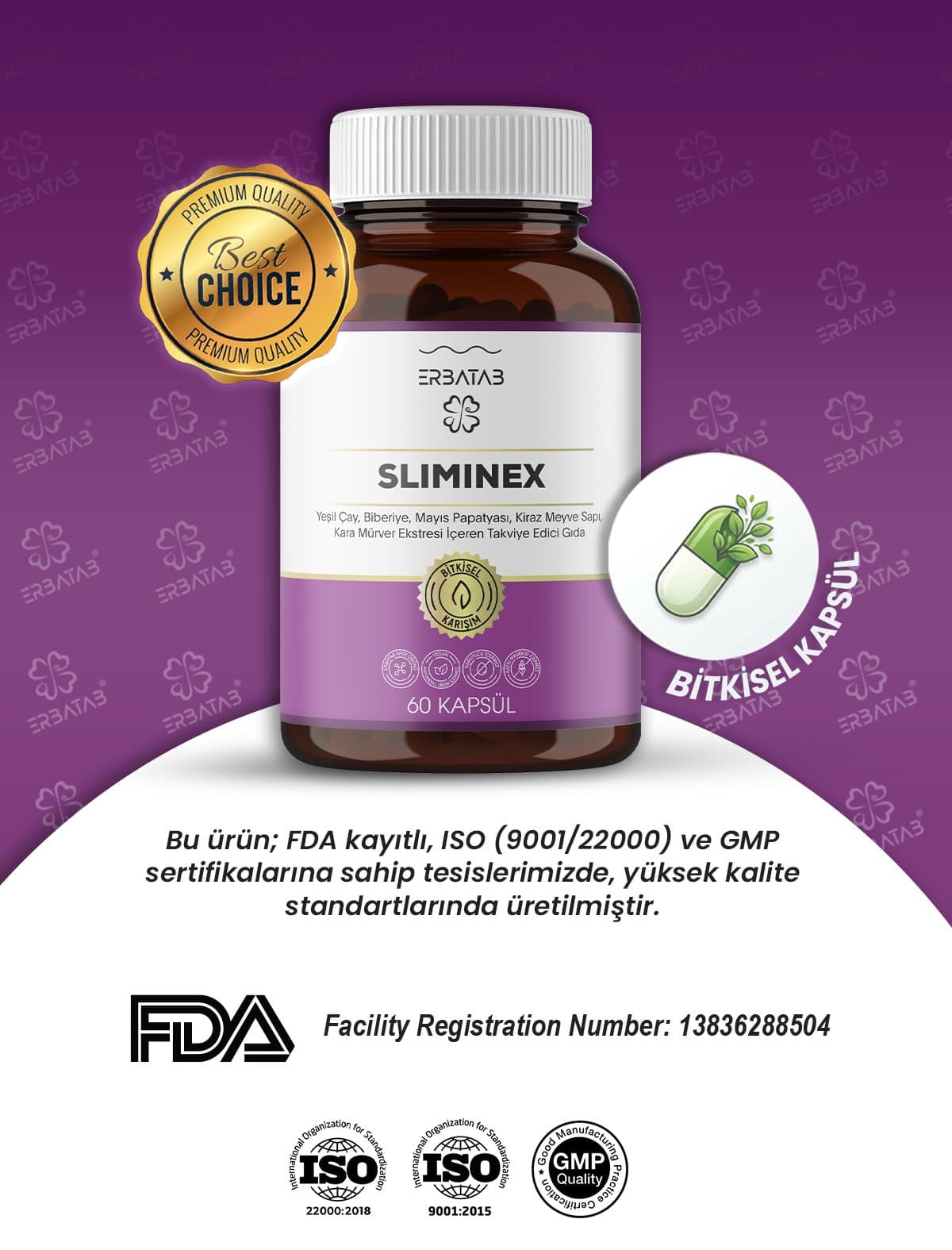 کپسول Sliminex حاوی عصاره چای سبز، رزماری، بابونه و دمگیلاس Erbatab، 60 عدد کپسول Sliminex حاوی عصاره چای سبز، رزماری، بابونه و دمگیلاس Erbatab، 60 عدد