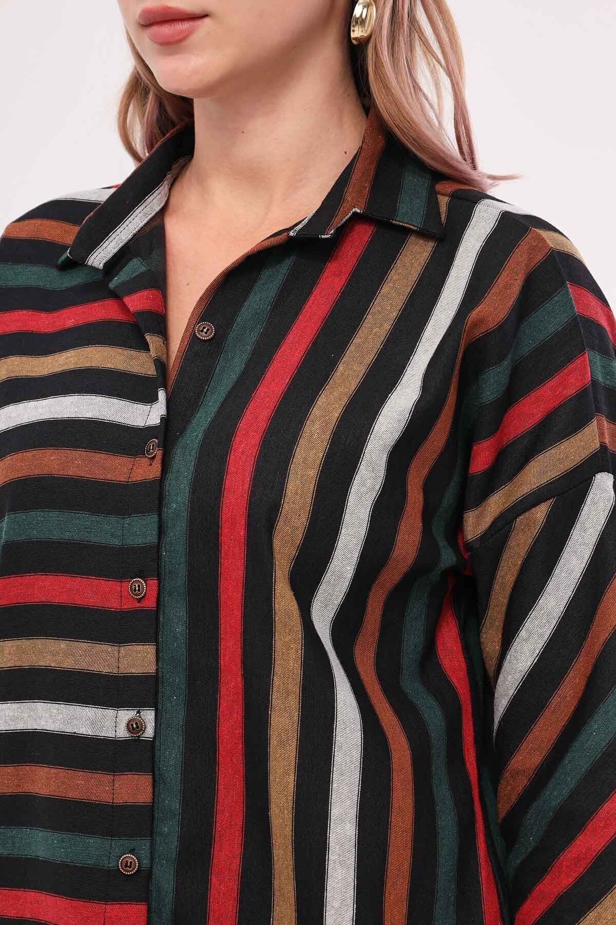 پیراهن زنانه armonika راهراه رنگی گشاد مدل ARM-21K001034 پیراهن زنانه armonika راهراه رنگی گشاد مدل ARM-21K001034
