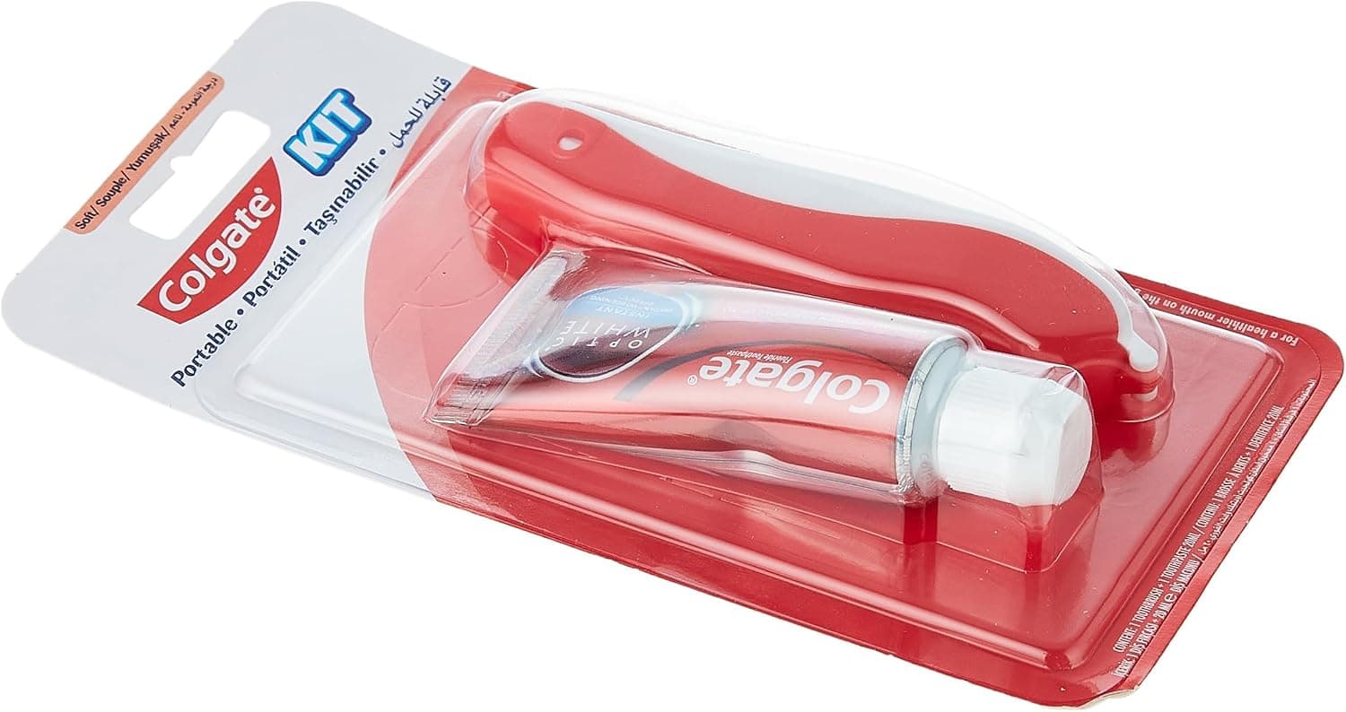 کیت مسافرتی دهان و دندان Colgate با خمیردندان سفیدکننده Optic White 20mL و مسواک تاشو کیت مسافرتی دهان و دندان Colgate با خمیردندان سفیدکننده Optic White 20mL و مسواک تاشو