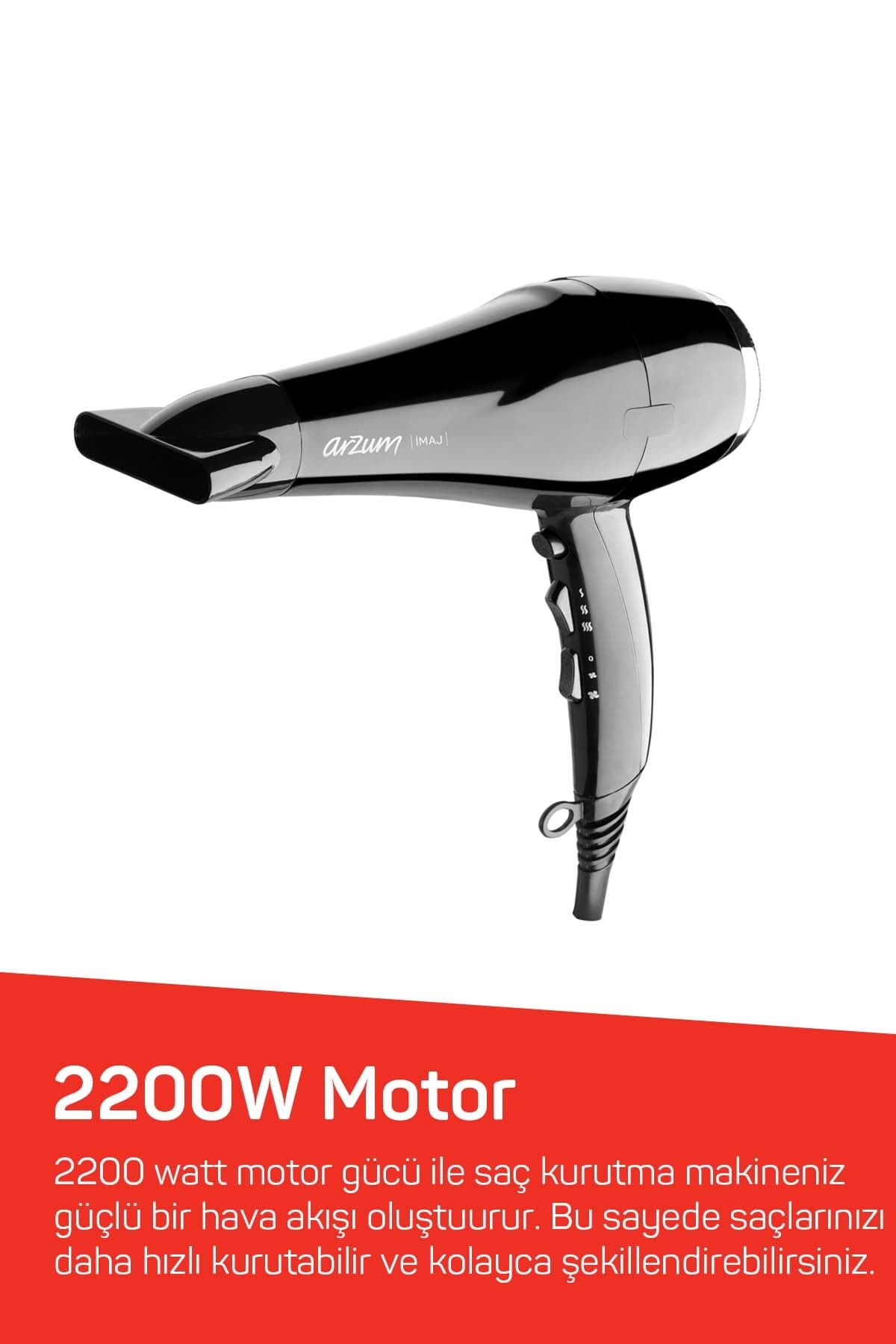 سشوار Arzum با 2 سرعت، 3 حالت دما و سری دیفیوزر 2200W مشکی مدل AR5011 İmaj سشوار Arzum با 2 سرعت، 3 حالت دما و سری دیفیوزر 2200W مشکی مدل AR5011 İmaj