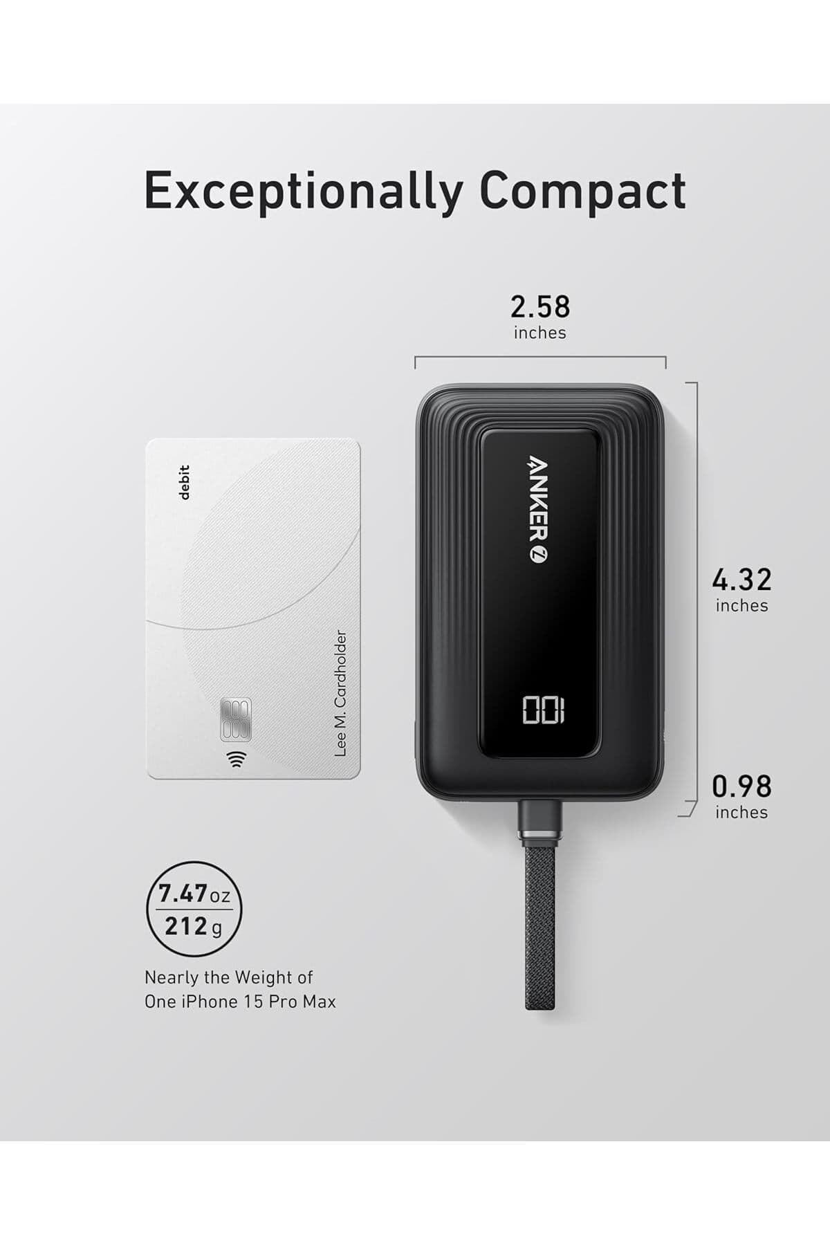 پاوربانک Anker Zolo با توان 30W و کابل USB-C داخلی، سفید مدل 10.000 mAh پاوربانک Anker Zolo با توان 30W و کابل USB-C داخلی، سفید مدل 10.000 mAh