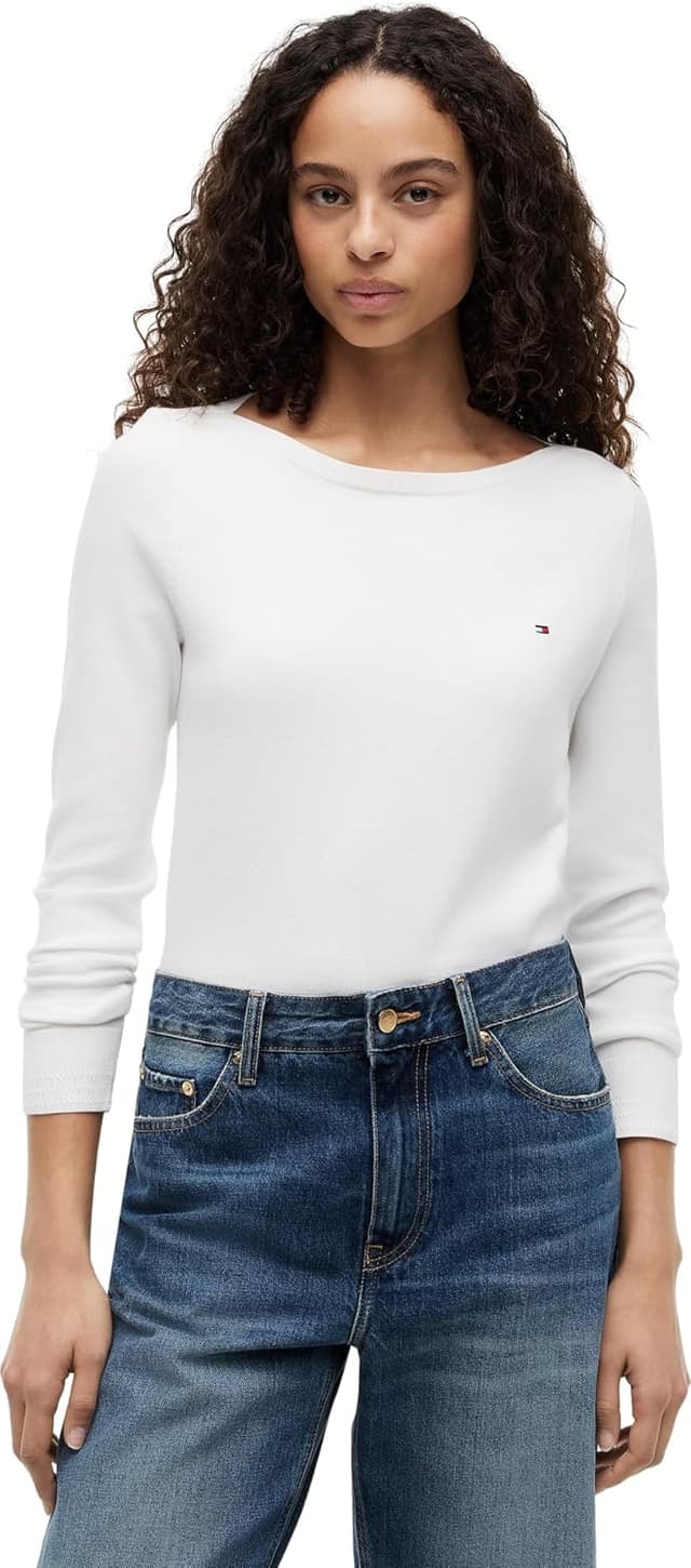 سوئیشرت زنانه Tommy Hilfiger یقه قایقی بافت جرسی سوئیشرت زنانه Tommy Hilfiger یقه قایقی بافت جرسی