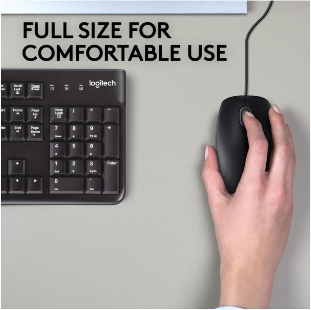 ماوس USB سیمی Logitech با دکمههای بیصدا و طراحی تمامسایز دوطرفه برای PC/Mac/Laptop مدل B110 ماوس USB سیمی Logitech با دکمههای بیصدا و طراحی تمامسایز دوطرفه برای PC/Mac/Laptop مدل B110