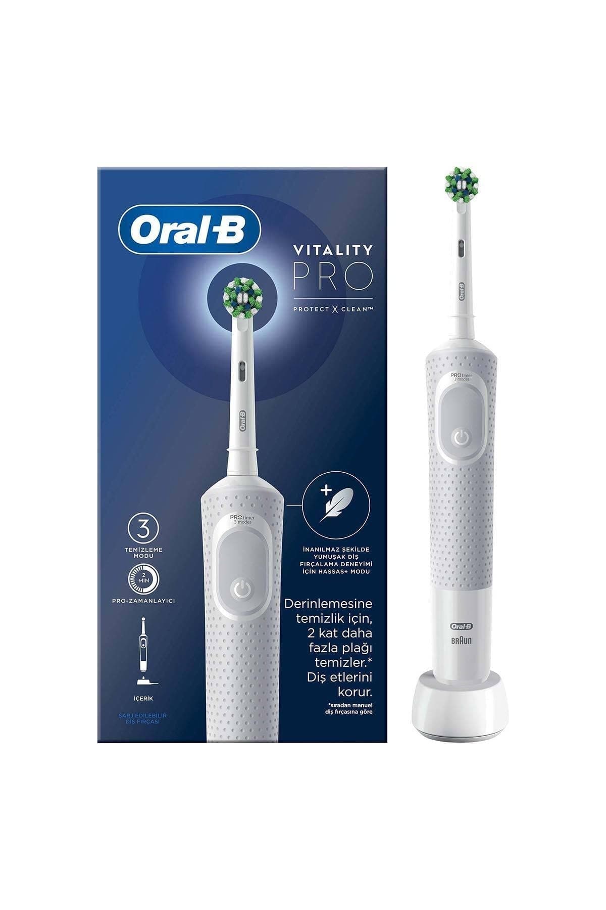 مسواک برقی Oral-B Vitality Pro سفید برای محافظت و تمیزی مسواک برقی Oral-B Vitality Pro سفید برای محافظت و تمیزی