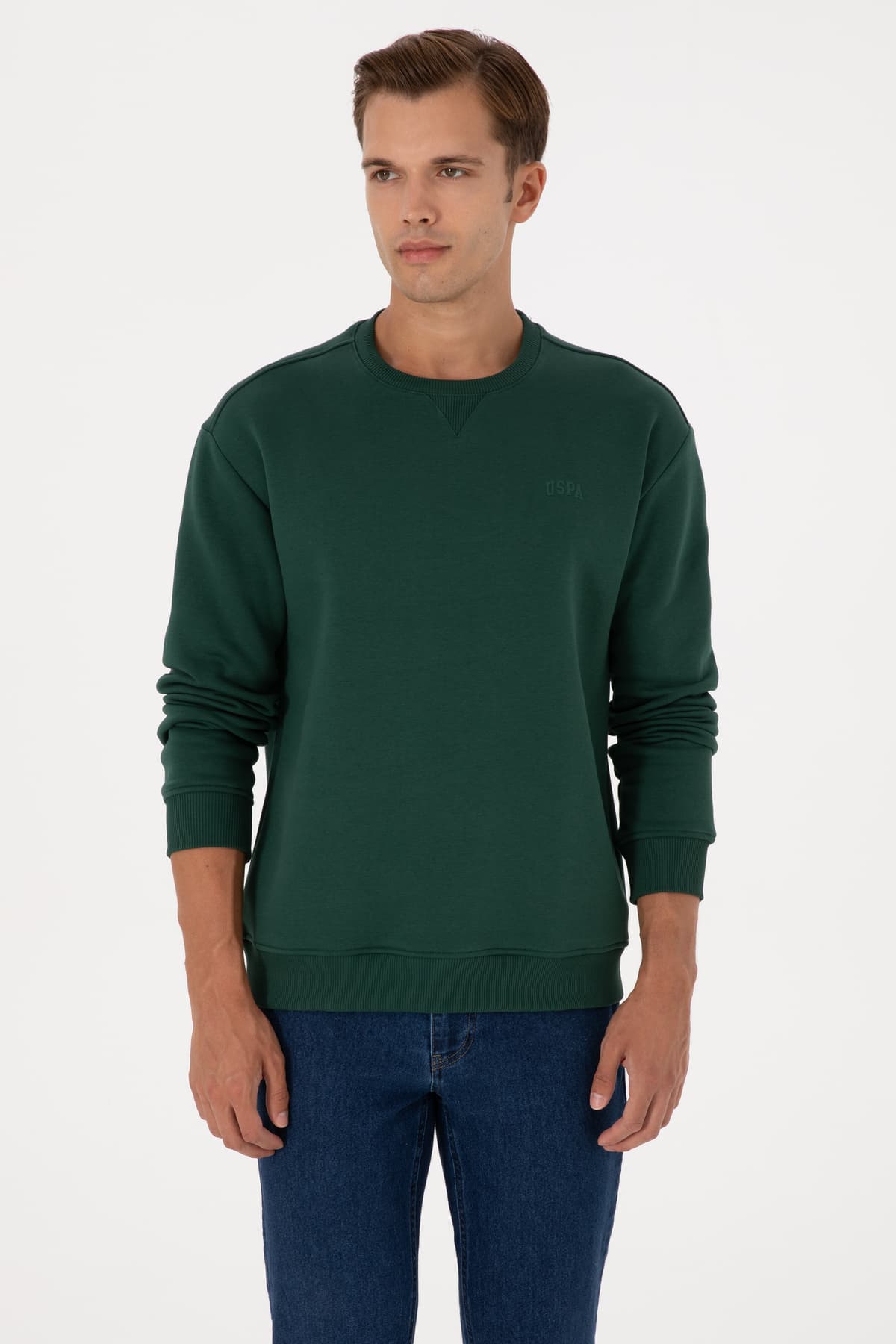 سویشرت مردانه U.S. Polo Assn. کامفورت فیت یقه گرد پرزدار سبز تیره مدل 50313757-VR079 سویشرت مردانه U.S. Polo Assn. کامفورت فیت یقه گرد پرزدار سبز تیره مدل 50313757-VR079